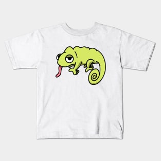 cute green chameleon cartoon drawing graphic Kids T-Shirt
